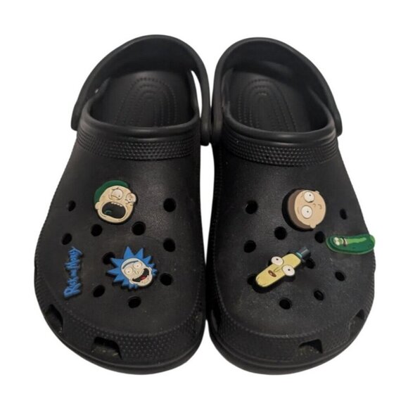 Crocs Classic Clogs Black Mens 9 Womens 11 with Rick and Morty Jibbitz Charms main image 4